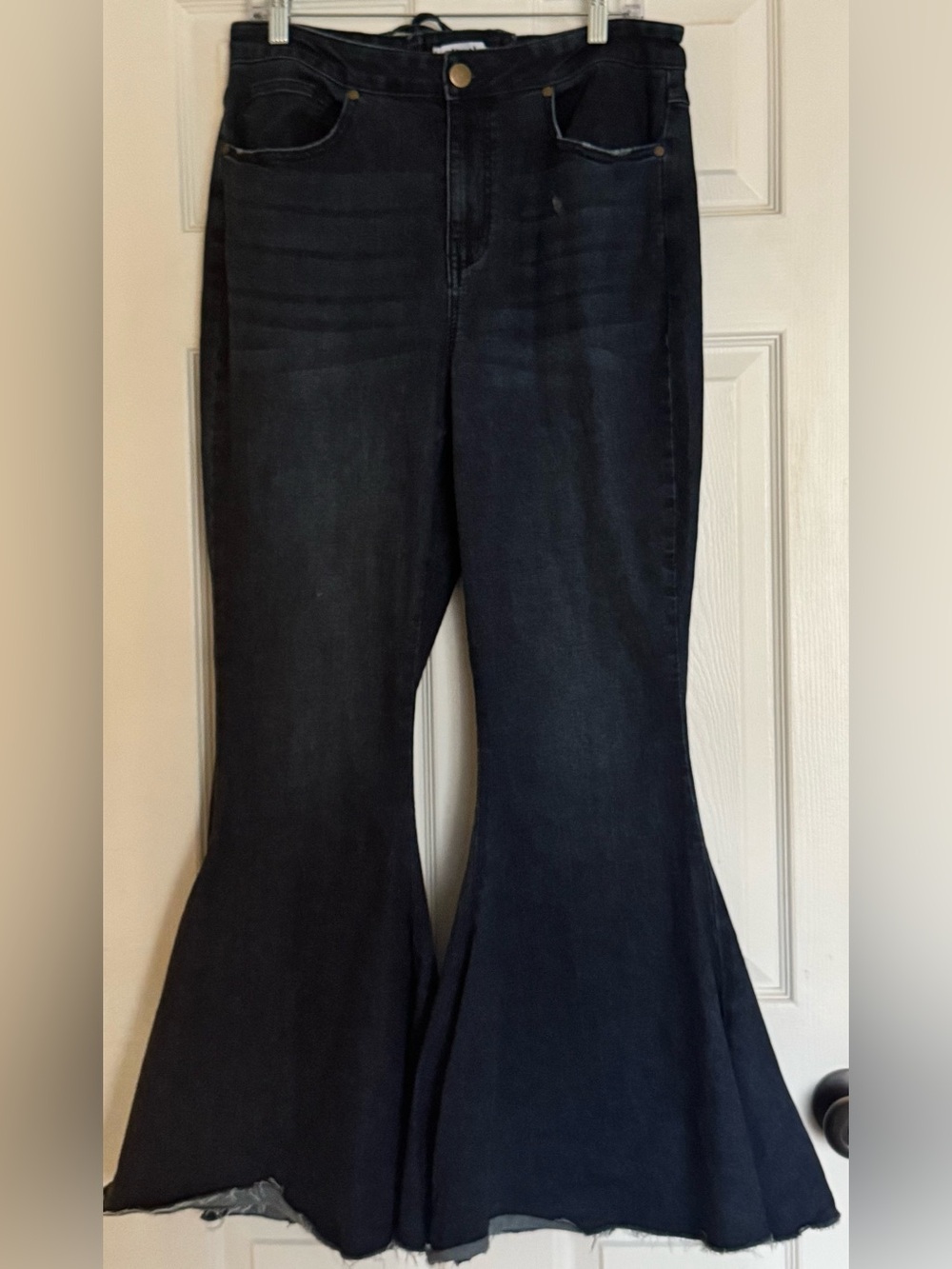 ARULA Dark Blue Flared High-Rise Jeans with Lace Up Back